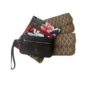 💖 4 Piece bundle, black Nanette Lepore wristlet, Navy floral canvas bag, tassel